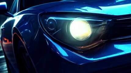 Plakat Car blue headlights, shape concept art dark Generative AI