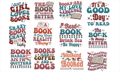 Obraz premium Retro Book Lover SVG Bundle - Book PNG