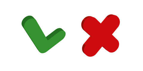 3d rendering green and red check mark 