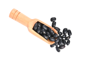 Black beans and wooden scoop on transparent png