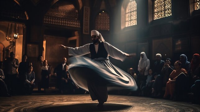 A mesmerizing Whirling Dervish performance. Generative AI. 