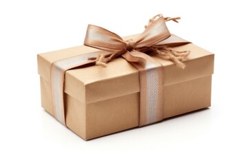 Obraz premium Gift box wrapped in kraft paper with bow isolated on white. Generative AI
