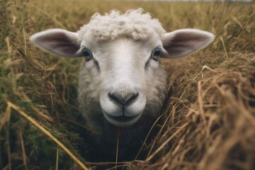 Sheep on a meadow in the grass. Generative AI