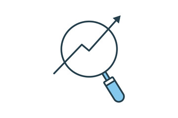 SEO icon. magnifying glass and arrow. icon related to strategy, digital marketing. Flat line icon style design. Simple vector design editable