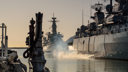 WARSHIPS - A Portugal Navy missile frigate and German Navy missiler frigate moored in the port