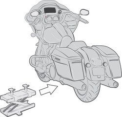 Illustration of taking a motorcycle onto a support stand