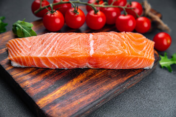 fresh salmon raw piece of fish seafood healthy meal food snack on the table copy space food background rustic top view pescatarian diet