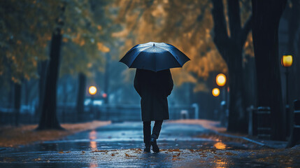 Man walking with umbrella in the rain - generative AI