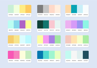 Pantone colour palette catalog samples in rgb hex. Color swatch.