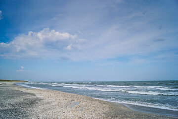 Black Sea shore in Romania. Landscape view with the beach from Vadu in Constanta.