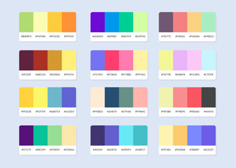 Pantone colour palette catalog samples in rgb hex. Color swatch.