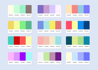 Pantone colour palette catalog samples in rgb hex. Color swatch.