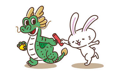 うさぎから龍へバトンタッチするイラスト