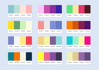 Pantone colour palette catalog samples in rgb hex. Color swatch.