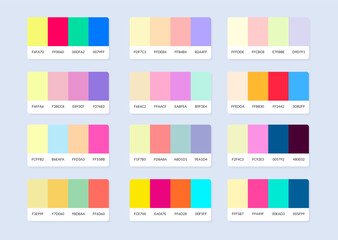 Pantone colour palette catalog samples in rgb hex. Color swatch.