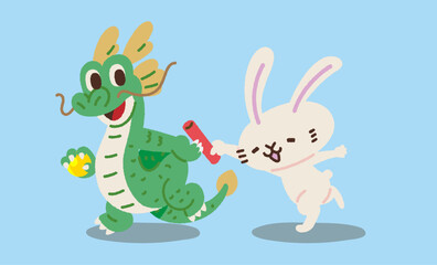 うさぎから龍へバトンタッチするイラスト