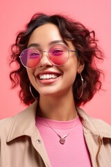 Beautiful woman wearing sunglasses smiling confident  made with Generative AI