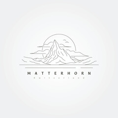 matterhorn mountain with sunset line art vector symbol illustration design, mountain logo design