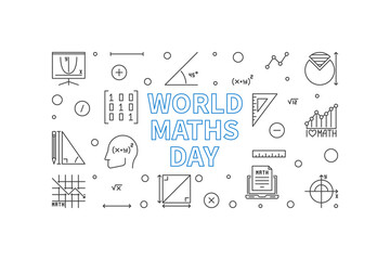 World Maths Day concept vector line banner. Math illustration