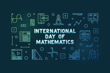 Fototapeta premium International Day of Mathematics vector outline horizontal colorful banner