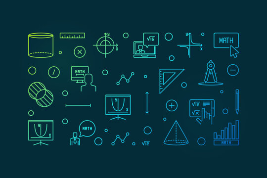 Learning Mathematics vector thin line horizontal banner - Math concept modern illustration