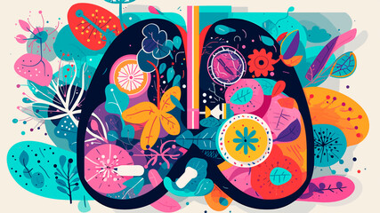 Colorful abstract background with human lungs. Illustration. Generative AI.