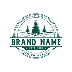 Antique and Pine trees vintage logo ,tree illustration logo, badge and pine logo icon vector design
