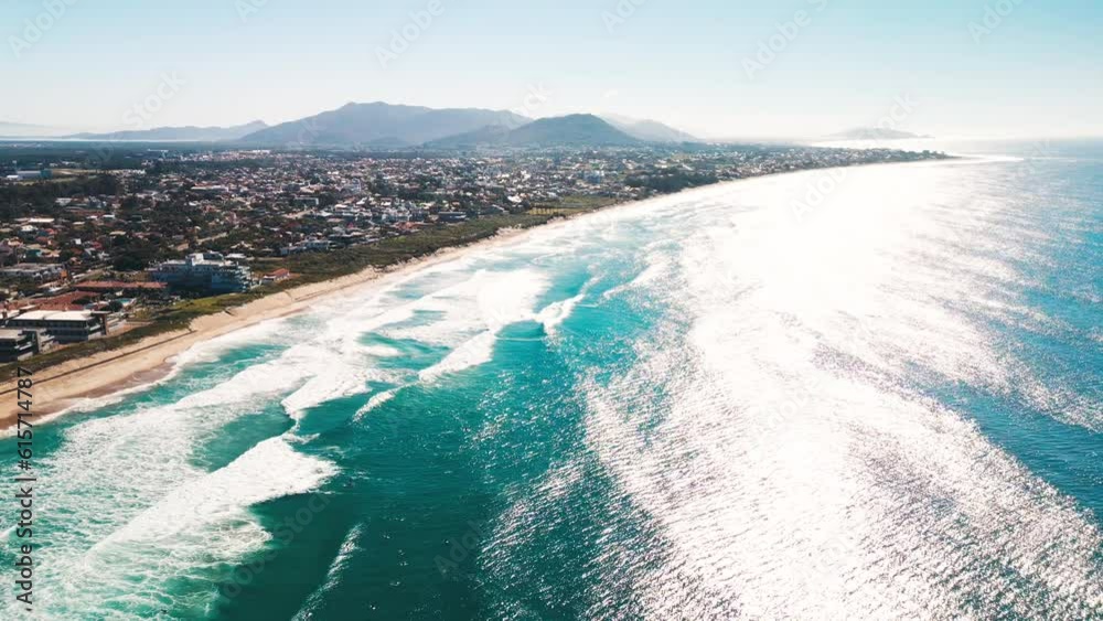 Sticker Aerial view of the coast with sandy beach and waves in Brazil