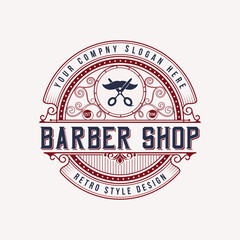 Barber shop logo design with retro vintage style logo