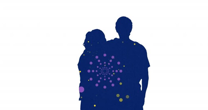 Animation of spots moving over silhouette of couple embracing