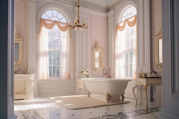 Luxury bathroom with bathtub, super photo realistic background. Generative ai illustration