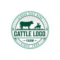 Livestock, Cattle, cow farm vector illustration classic retro vintage logo design
