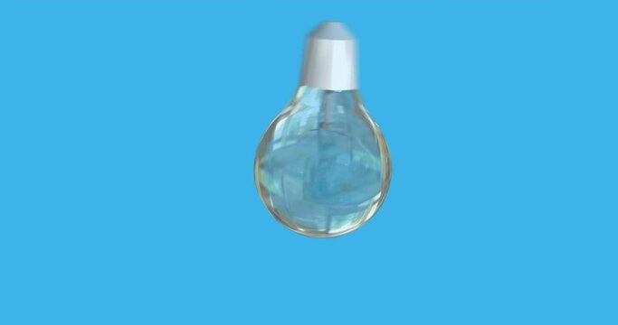 Animation of light bulb and lightnings over blue background