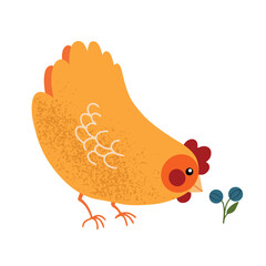 Cute hand drawn chicken, isolated vector illustration in flat style with texture