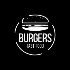 Burger Logo Design, Minimal Fast Food Icon for Restaurant or Delivery