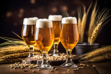 beverage gold foam pub drink glass pint alcohol beer lager. Generative AI.