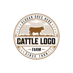 Livestock, Cattle, cow farm vector illustration classic retro vintage logo design
