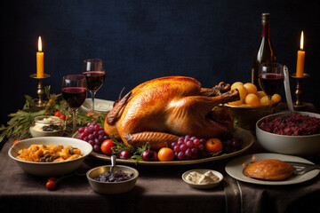 opulent roast turkey dinner for thanksgiving or christmas - obrazy, fototapety, plakaty