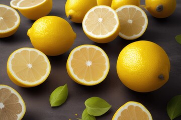 lemons on wooden table, generative ai