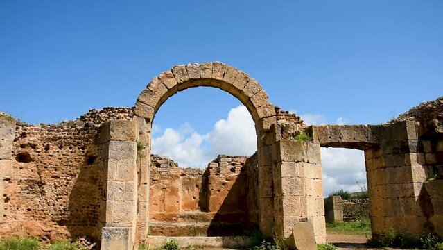 Roman arches in the ancient city of Cuicul. UNESCO world heritage site. Djemila, Setif, Algeria