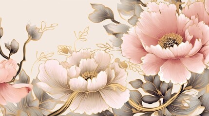 Watercolor texture Japanese background with peony flower made with Generative AI