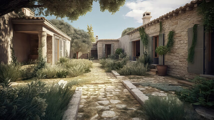 Fototapeta na wymiar 3D render greece ancient concept, Home and Garden Embracing the Timeless Elegance and, Creating a Harmonious Outdoor Space.