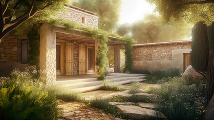 Fototapeta premium 3D render greece ancient concept, Home and Garden Embracing the Timeless Elegance and, Creating a Harmonious Fusion of Outdoor Spaces