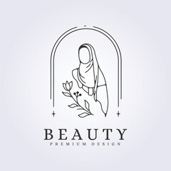 aesthetic and beauty hijab girl logo vector illustration design