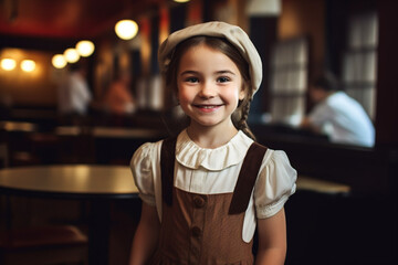 Happy girl in waiter costume with Generative AI