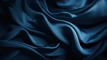 Beautiful dark blue silk satin background. Soft folds wallpaper background. Generative AI.