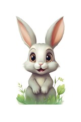 Obraz premium Cute baby Rabbit in Cartoon Style on white background - generative AI