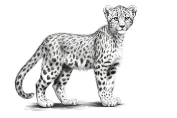 Cute Cheetah drawing on white background - generative AI
