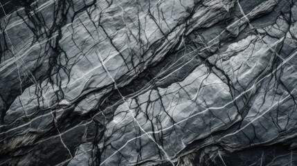 Black white rock texture with cracks and veins. Close-up rock texture wallpaper background. Generative AI.