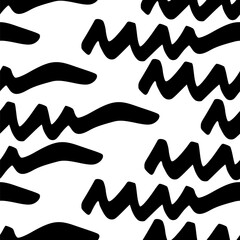 Seamless pattern with black wavy grunge brush strokes